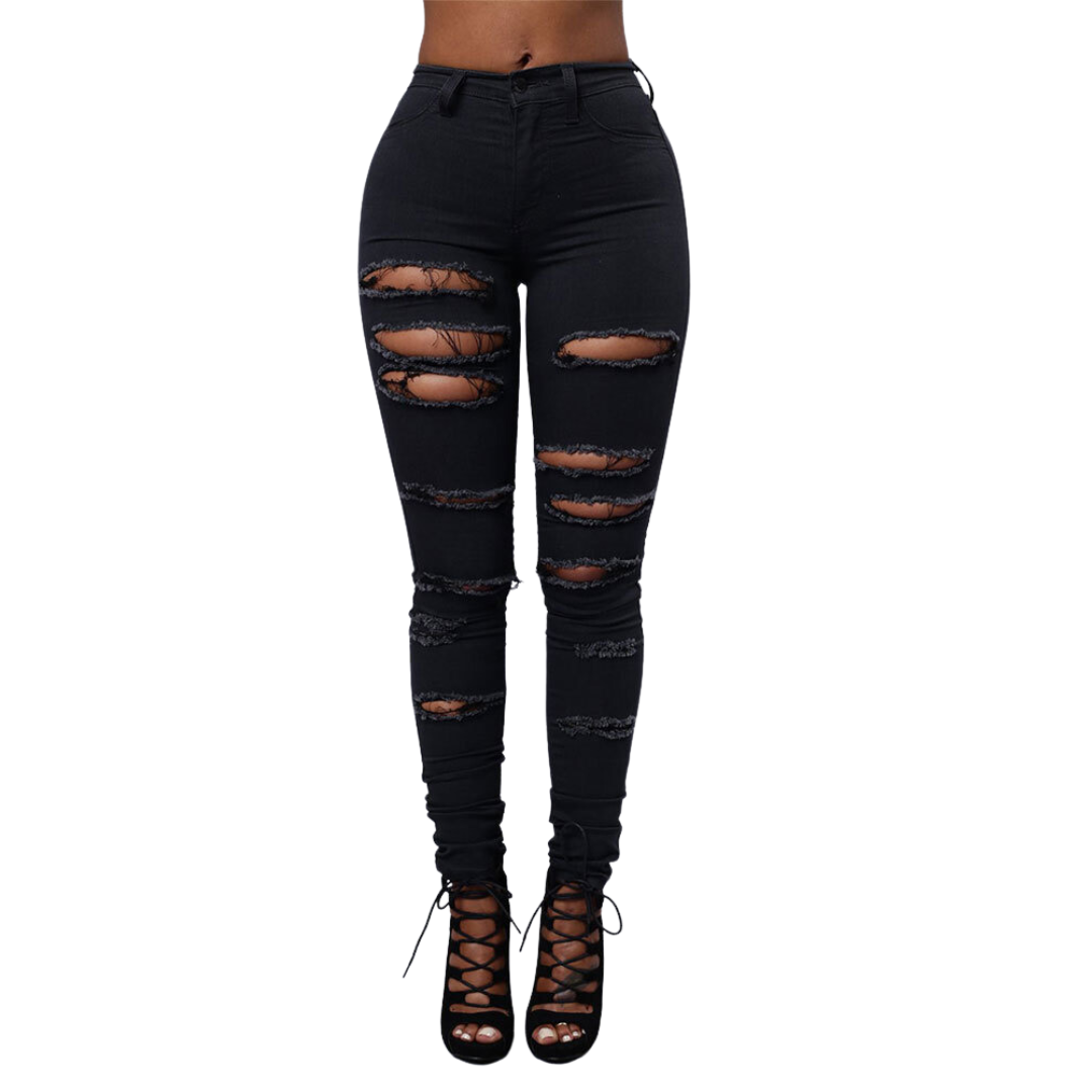Casual High-Waist Ripped Skinny - Jeans